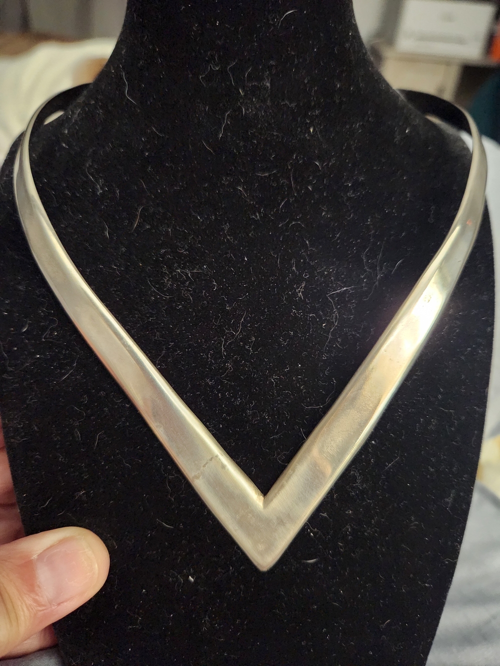 V-Shaped Mexico 925 Silver Statement Torque/Collar Necklace